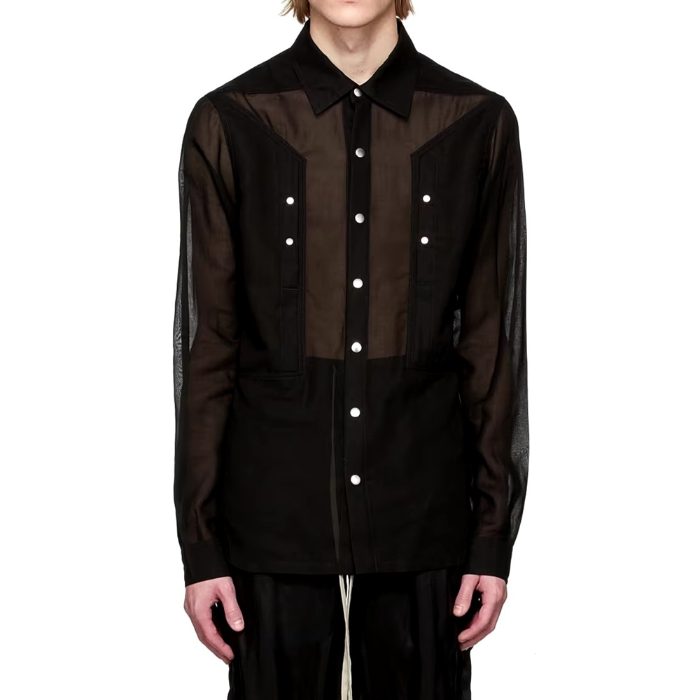 RICK OWENS : Black Cotton Outershirt Size: 50